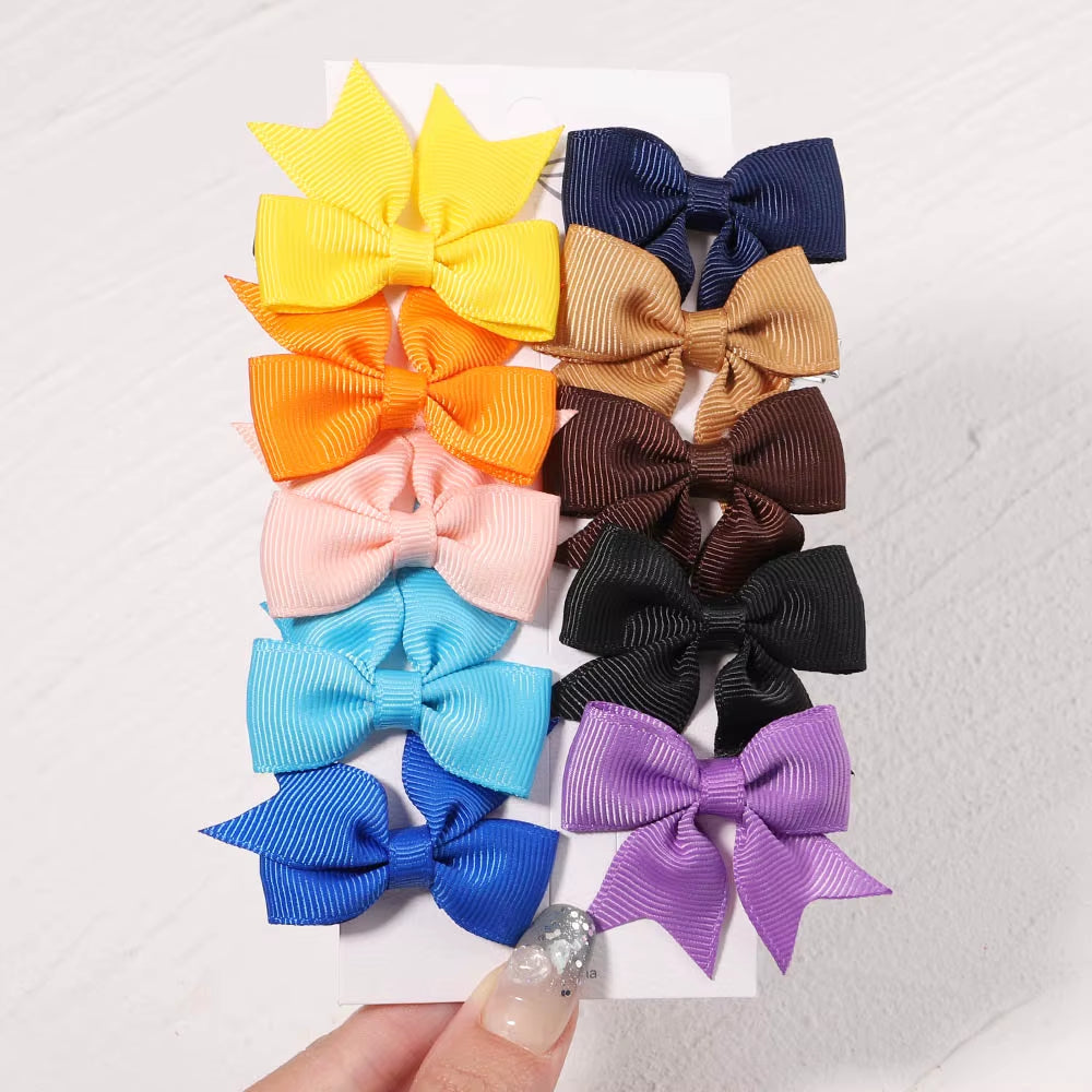 10Pcs/Set New Cute Solid Ribbon Bowknot Hair Clips for Baby Girls Handmade Bows Hairpin Barrettes Headwear Kids Hair Accessories