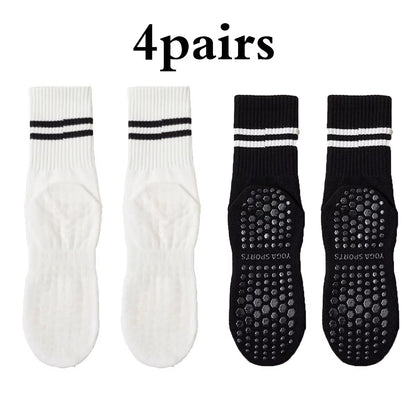 Pilates Socks with Grips for Women Yoga Socks Barre Socks Non Slip Socks of 4Pairs