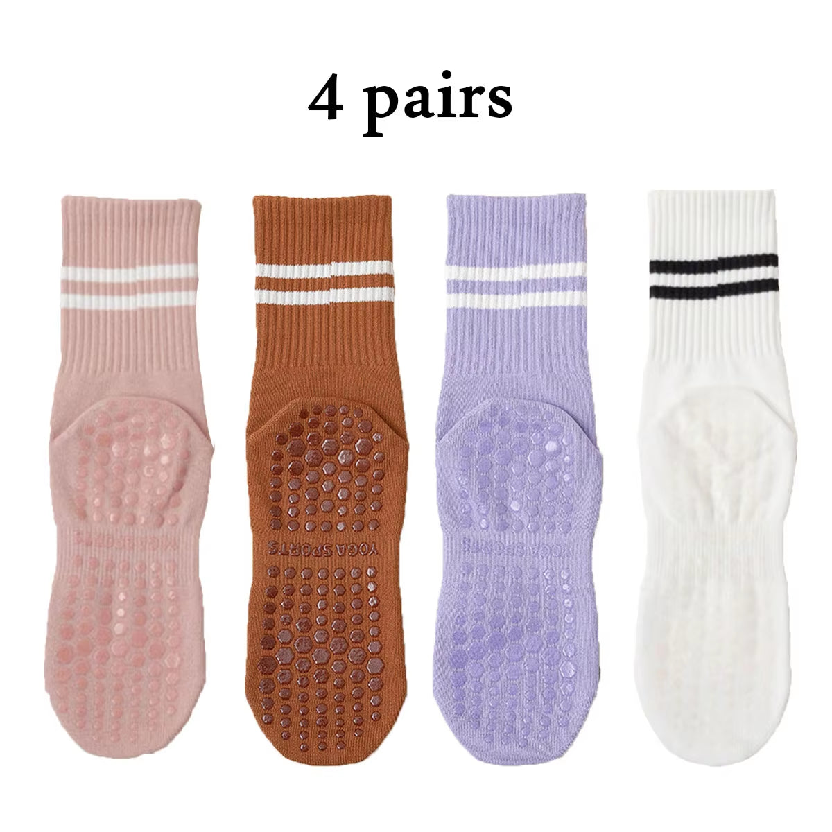 Pilates Socks with Grips for Women Yoga Socks Barre Socks Non Slip Socks of 4Pairs