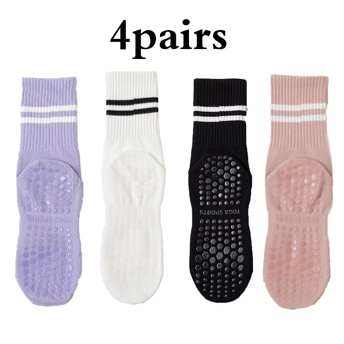 Pilates Socks with Grips for Women Yoga Socks Barre Socks Non Slip Socks of 4Pairs