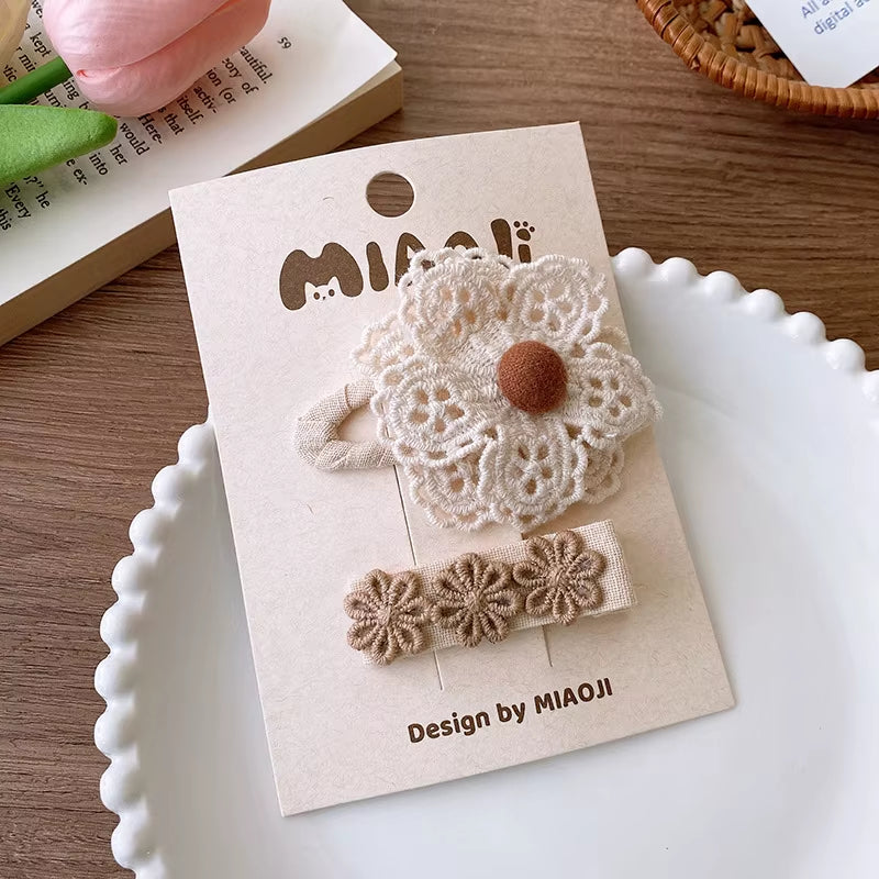 French Retro Beige Lace Hairpins Women Girls Children Gift Hair Clips Pins Barrettes Accessories Hairclip Headwear Headdress Orn