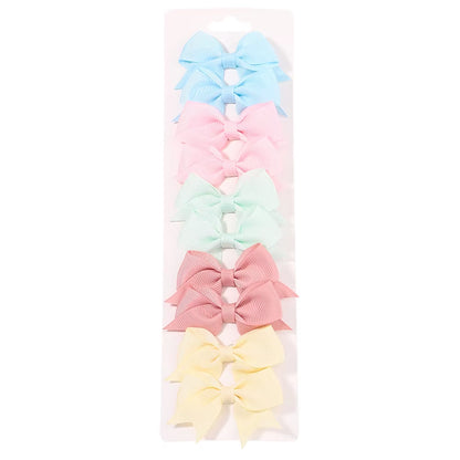 10Pcs/Set New Cute Solid Ribbon Bowknot Hair Clips for Baby Girls Handmade Bows Hairpin Barrettes Headwear Kids Hair Accessories