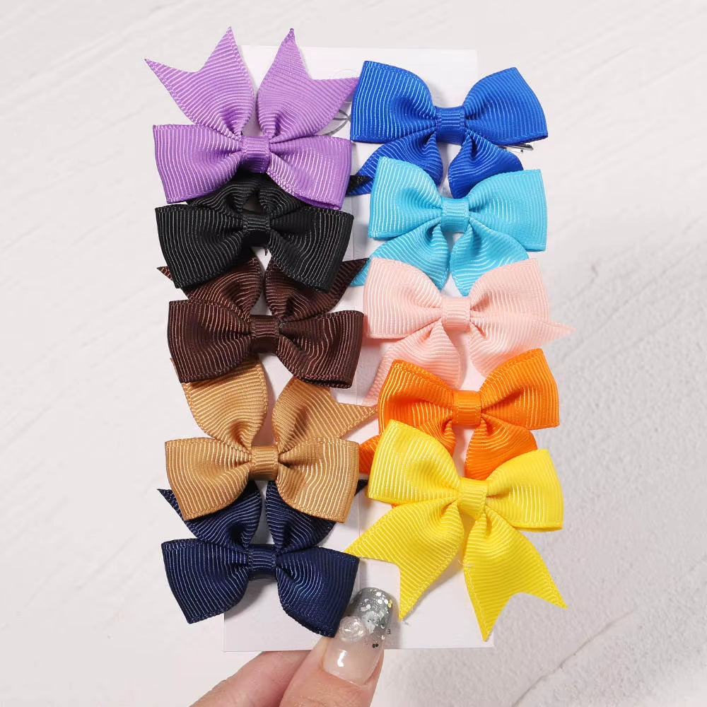 10Pcs/Set New Cute Solid Ribbon Bowknot Hair Clips for Baby Girls Handmade Bows Hairpin Barrettes Headwear Kids Hair Accessories