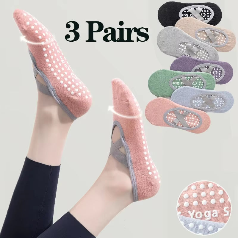 1/ 3Pair Professional Women Yoga Sock Silicone Anti-Slip Ballet Pilates Socks Women Backless Breathable Bandage Yoga Sport Socks