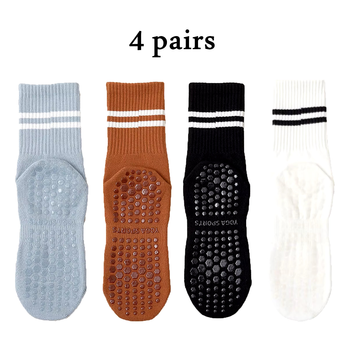 Pilates Socks with Grips for Women Yoga Socks Barre Socks Non Slip Socks of 4Pairs