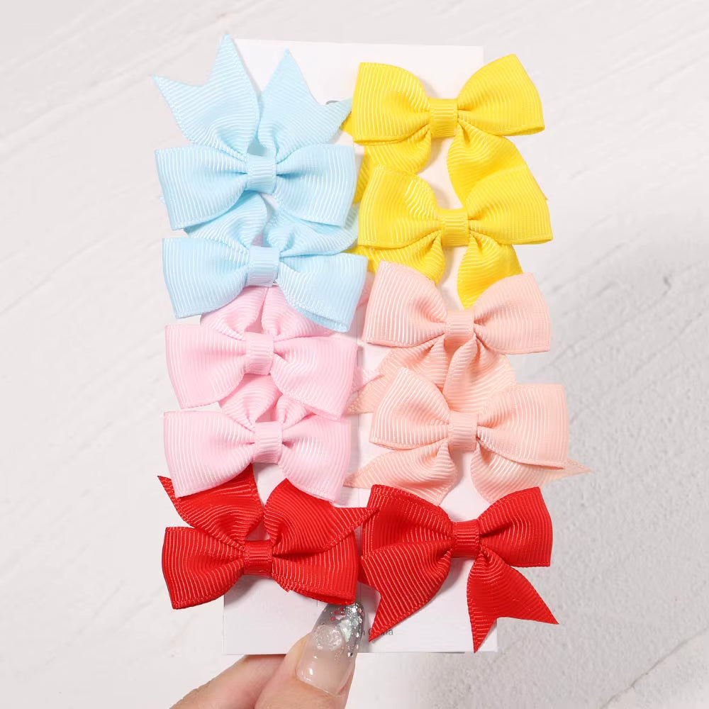 10Pcs/Set New Cute Solid Ribbon Bowknot Hair Clips for Baby Girls Handmade Bows Hairpin Barrettes Headwear Kids Hair Accessories