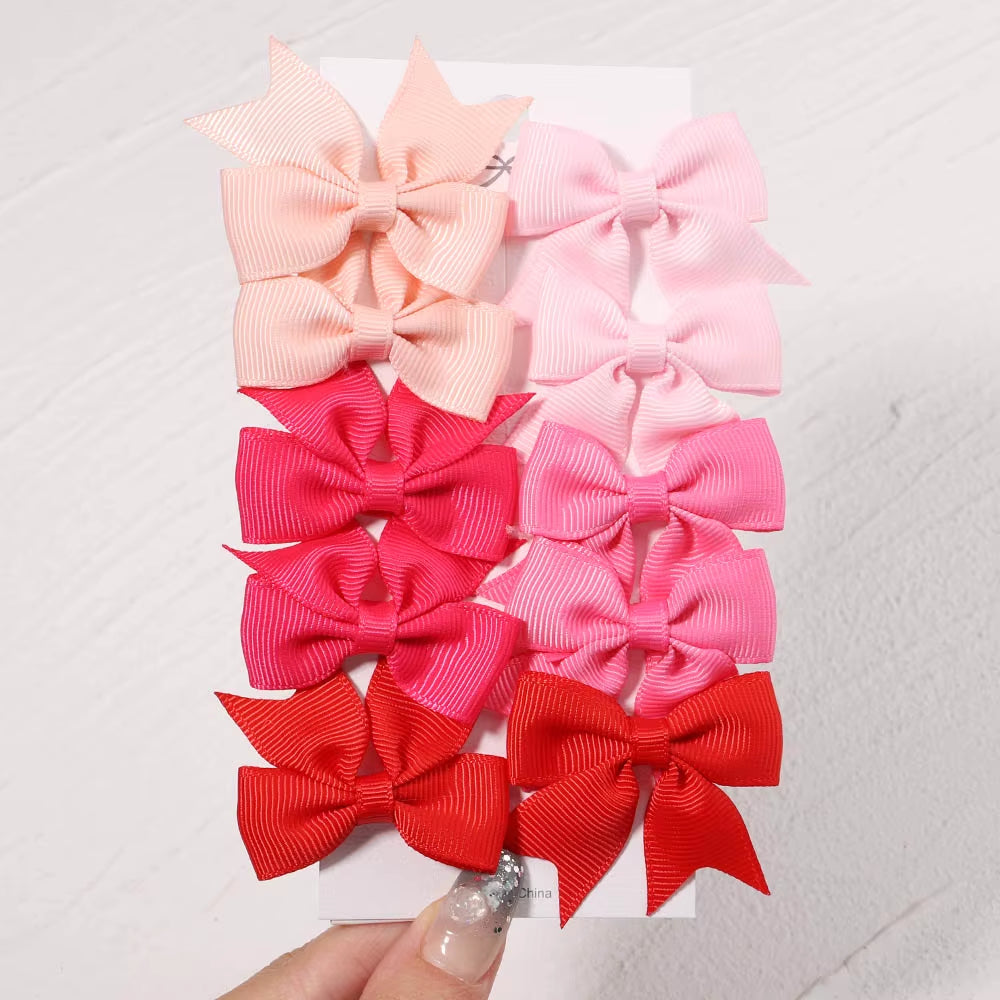 10Pcs/Set New Cute Solid Ribbon Bowknot Hair Clips for Baby Girls Handmade Bows Hairpin Barrettes Headwear Kids Hair Accessories