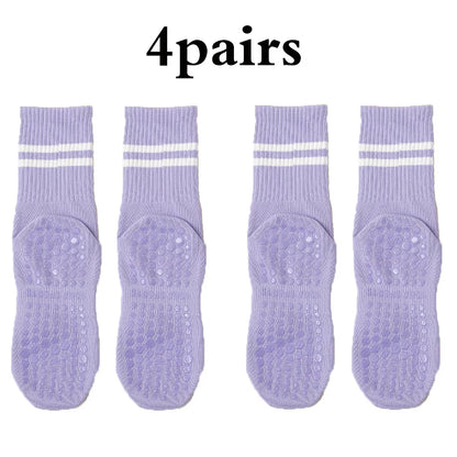 Pilates Socks with Grips for Women Yoga Socks Barre Socks Non Slip Socks of 4Pairs