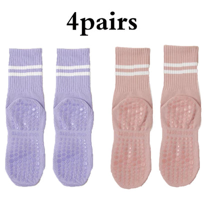 Pilates Socks with Grips for Women Yoga Socks Barre Socks Non Slip Socks of 4Pairs