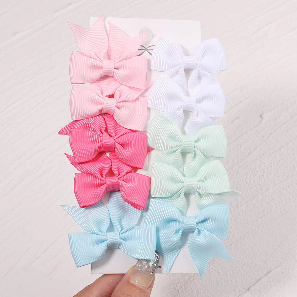 10Pcs/Set New Cute Solid Ribbon Bowknot Hair Clips for Baby Girls Handmade Bows Hairpin Barrettes Headwear Kids Hair Accessories